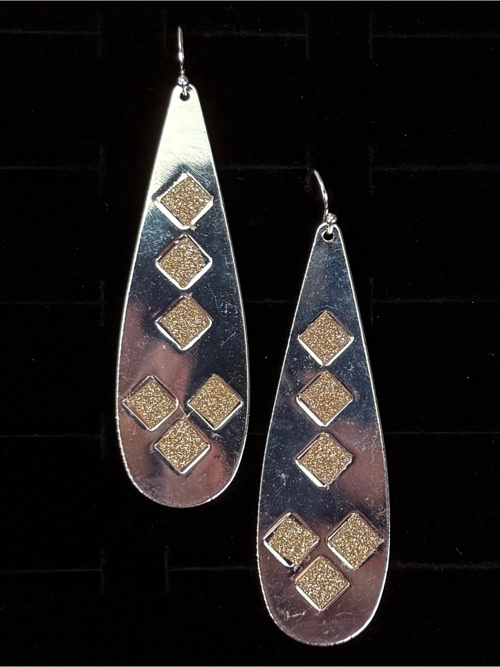 Vintage aged Silvertone long costume pierced earrings